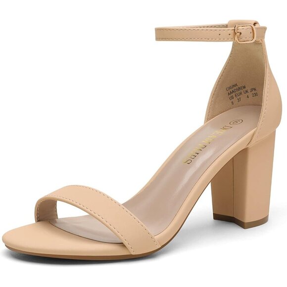 Women's Tan Leather Chunk Low Heel Pump Sandals Classic Adjustable Buckle